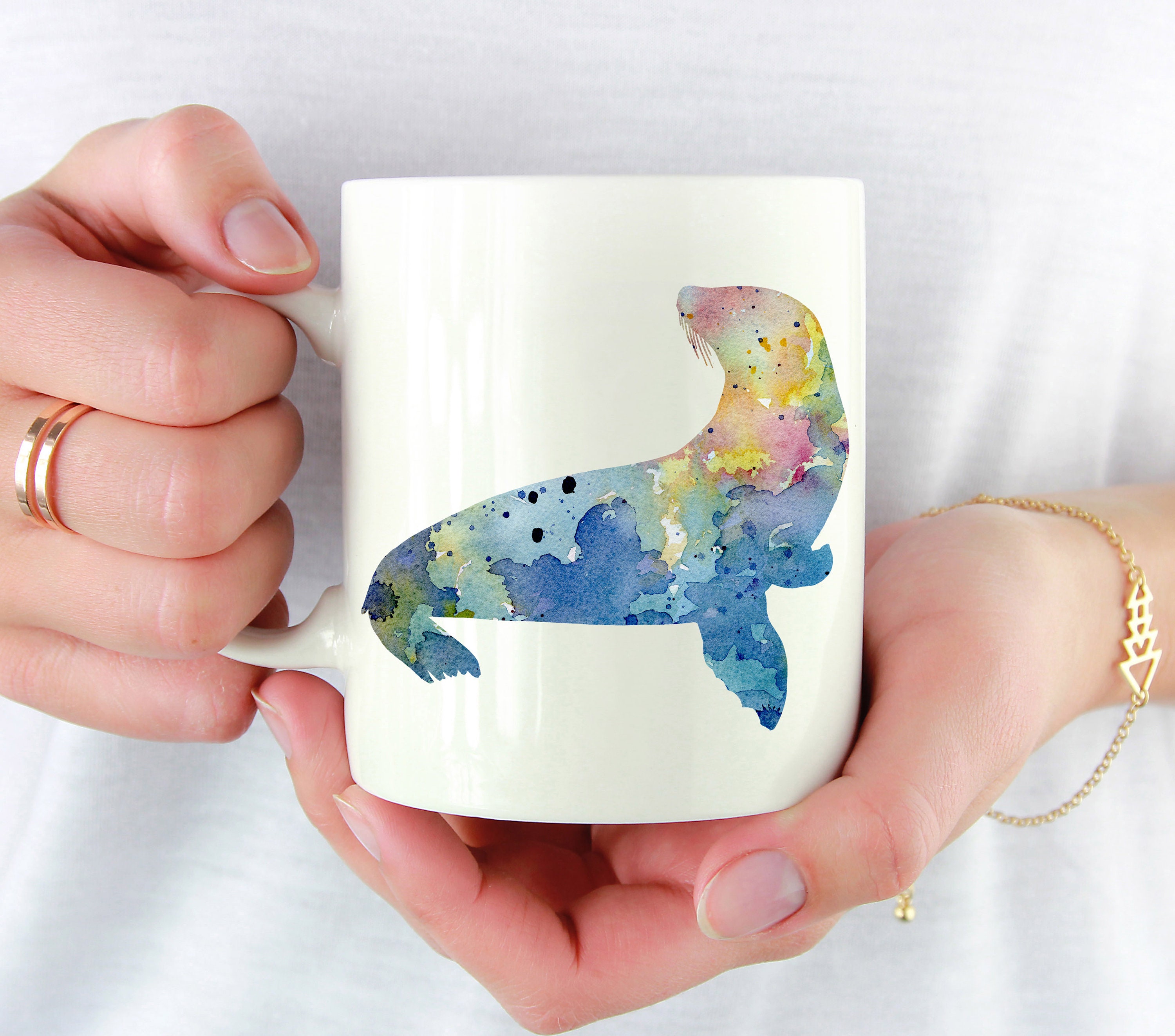 Seal Mug Seal Lover Gift Colorida Taza de arte de acuarela Etsy