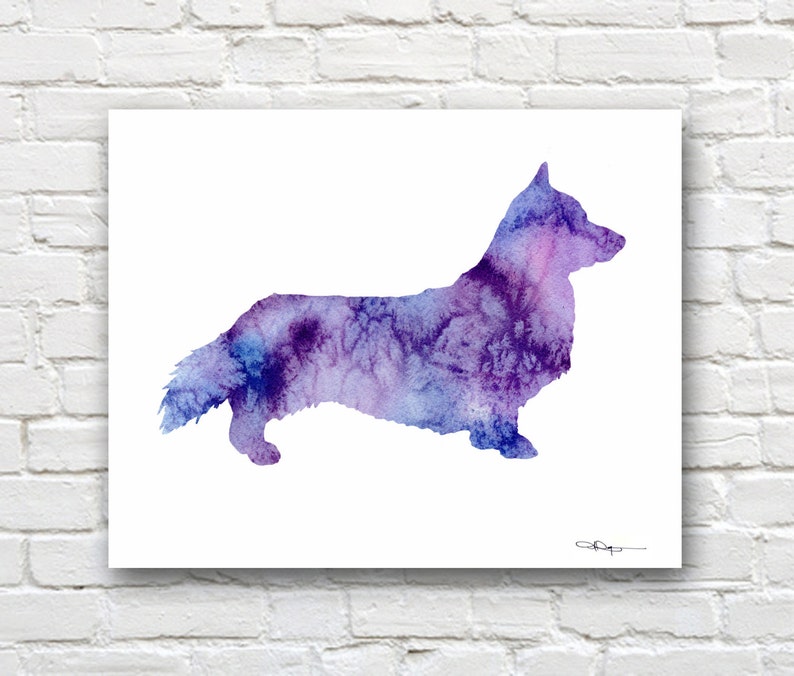 Welsh Corgi Art Print Abstract Watercolor Painting Wall Decor image 1