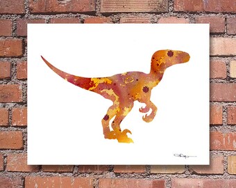 Raptor Art Print - Abstract Watercolor Painting - Dinosaur Wall Decor