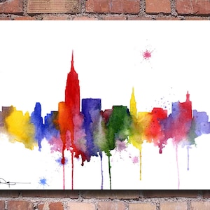 New York Skyline - Manhattan Watercolor - Wall Art Decor