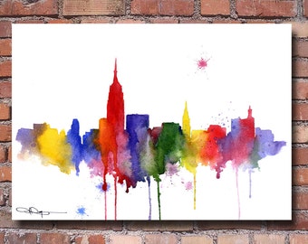 New York Skyline - Manhattan Watercolor - Wall Art Decor