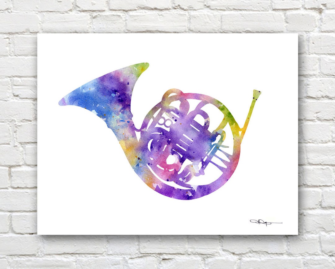 French Horn Art Print Abstract Watercolor Painting Band Wall Decor Etsy