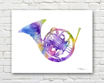 French Horn Art Print - Abstract Watercolor Painting - Band Wall Decor