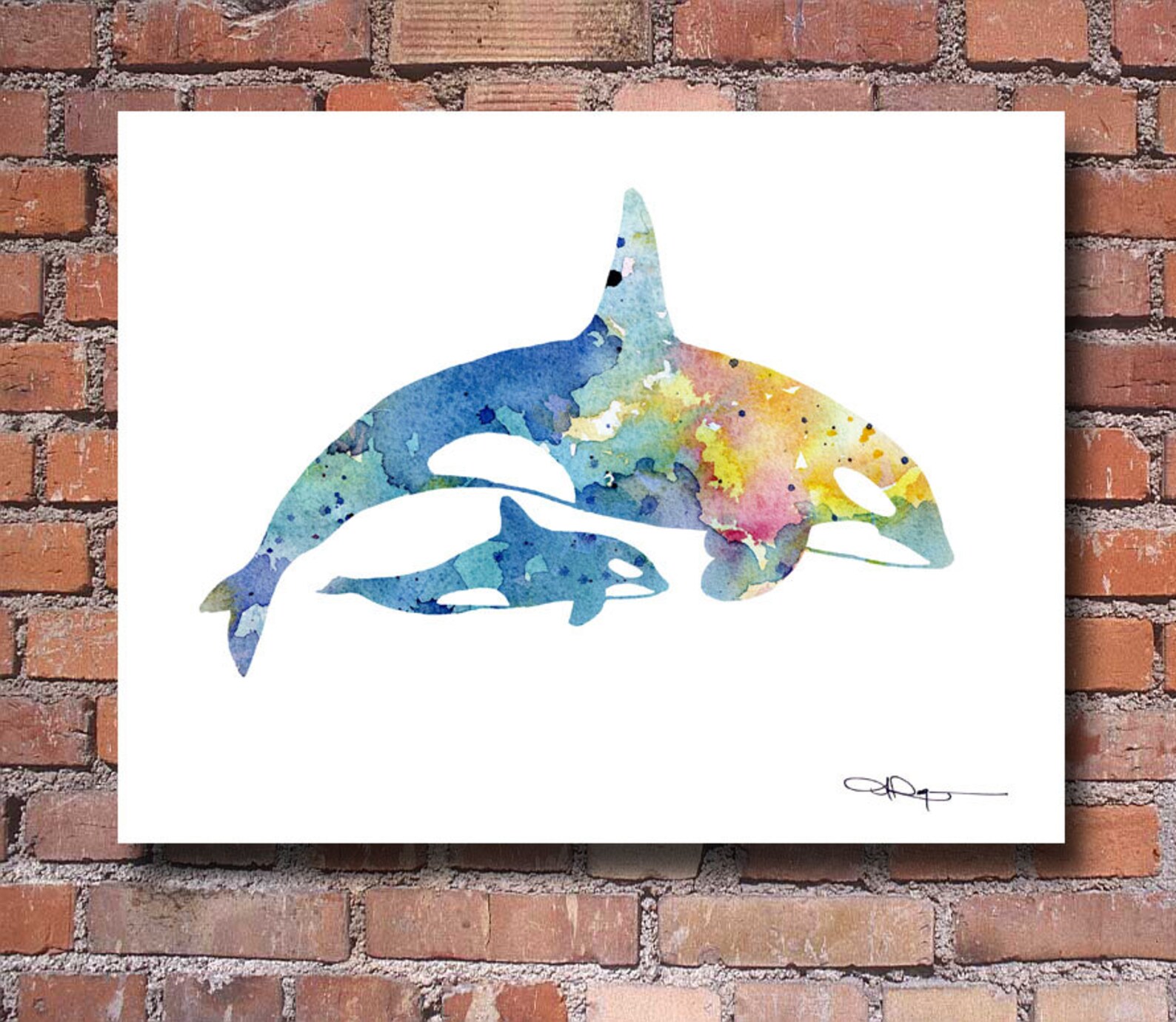 Orca and Baby Art Print Abstract Watercolor Painting Wall - Etsy