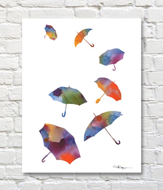 Umbrellas Art Print Abstract Umbrella Watercolor Painting | Etsy