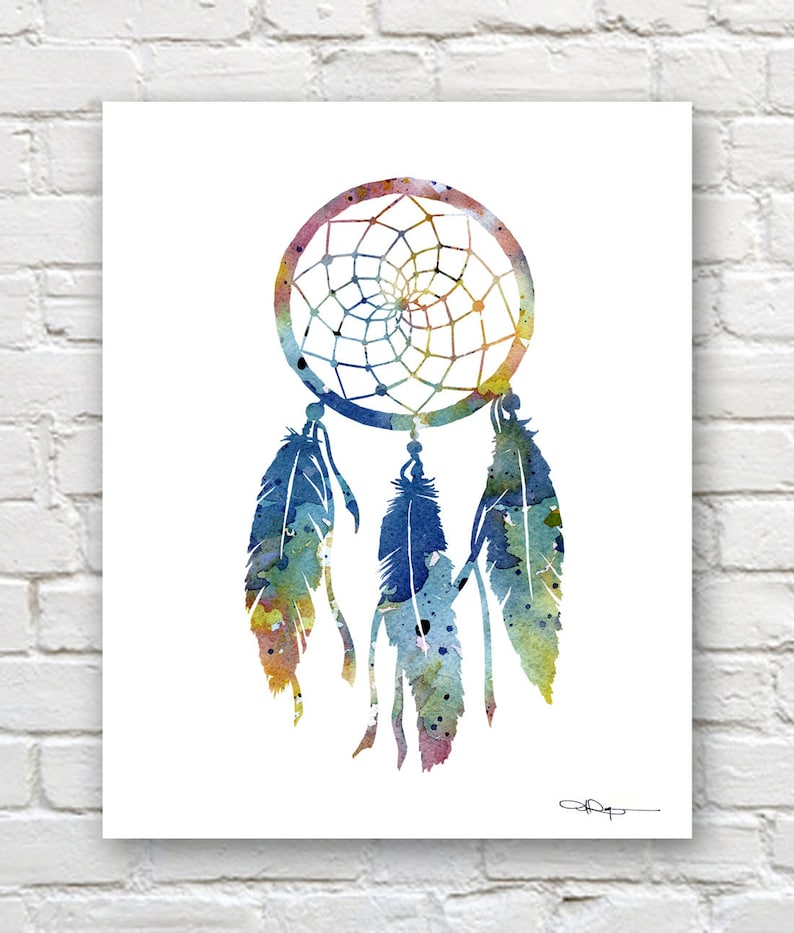 Dreamcatcher Art Print Abstract Watercolor Painting Wall Decor image 1