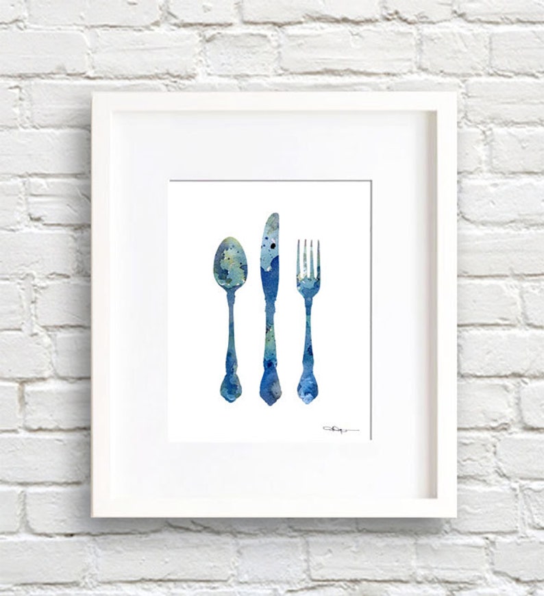 Knife Fork Spoon Art Print abstract Watercolor Painting Etsy