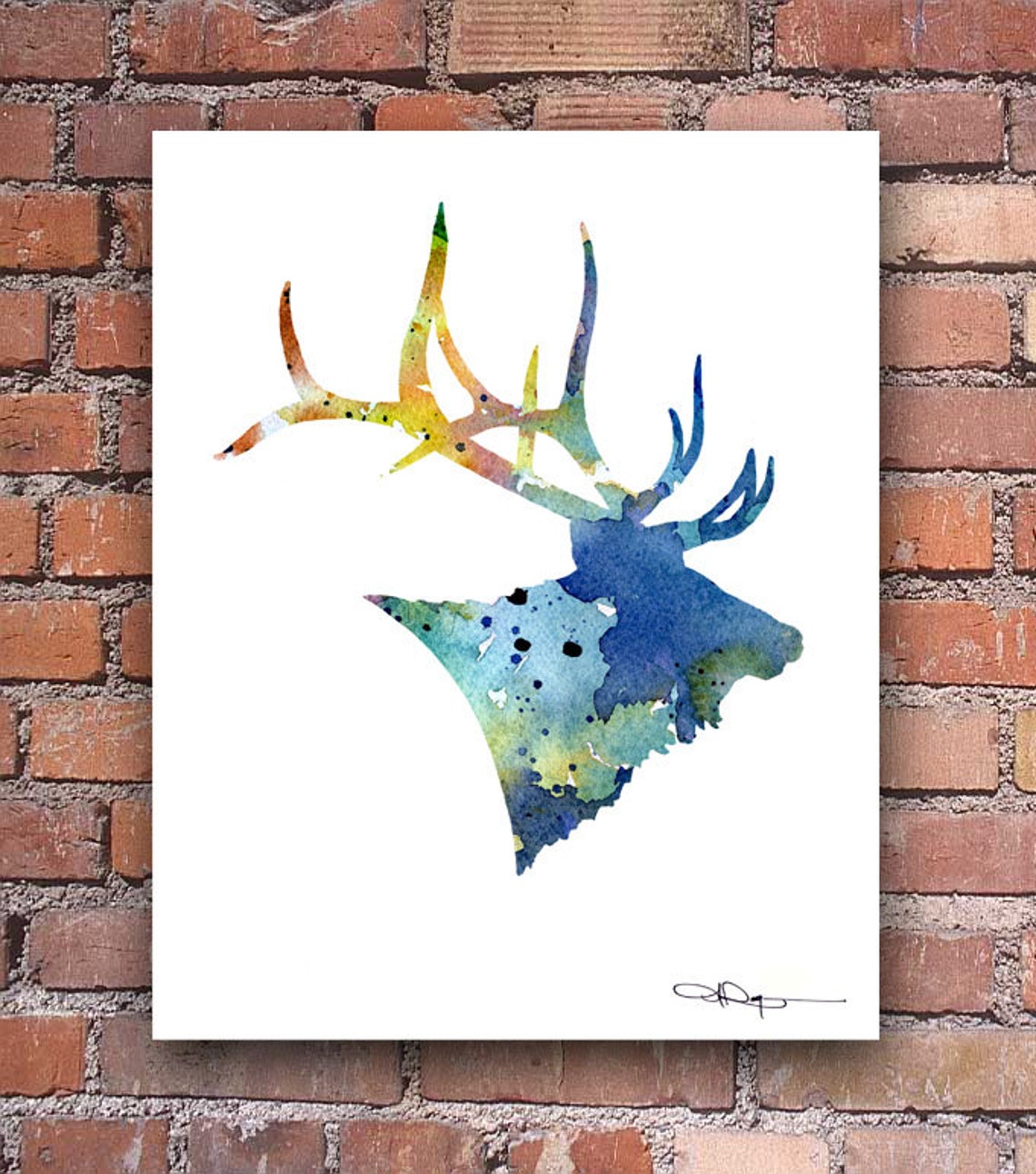 Blue Elk Art Print Abstract Watercolor Painting Wall Decor Etsy