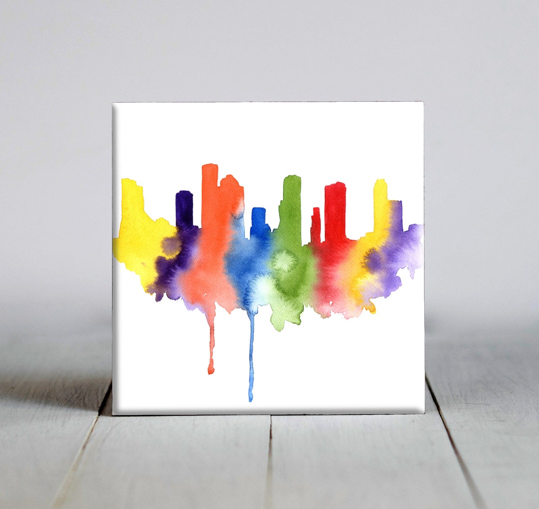 Houston Skyline Ceramic Tile Houston Skyline Decorative Tile Etsy