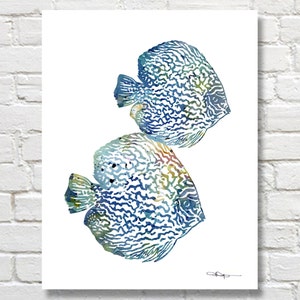 Discus Art Print - Abstract Tropical Fish Watercolor Painting - Wall Decor