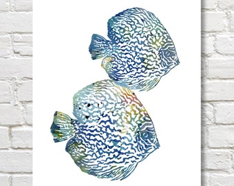 Discus Art Print - Abstract Tropical Fish Watercolor Painting - Wall Decor