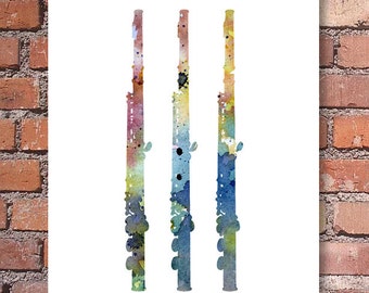 Flute - Art Print - Abstract Watercolor Painting - Jazz Music Wall Decor