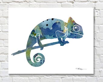 Chameleon Art Print -Abstract Watercolor Painting - Wall Decor