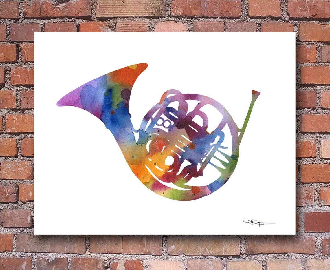 French Horn Art Print Abstract Watercolor Painting Wall Etsy