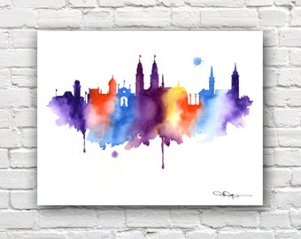 Zurich Skyline - Watercolor Art Print - Wall Decor