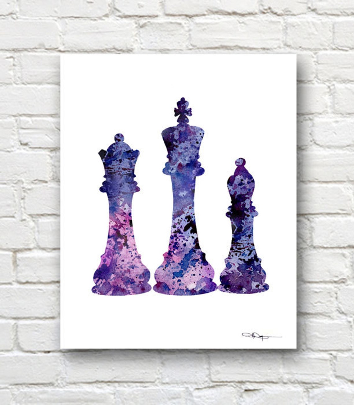 Chess Pieces Art Print abstract Watercolor Painting Wall - Etsy