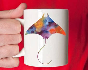 Stingray Mug - Stingray Lover Gift - Colorful Stingray Watercolor Art Mug - Stingray Coffee Mug - Unique Stingray Gifts