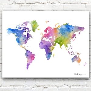 World Map Art Print - Abstract Watercolor Map - Wall Decor