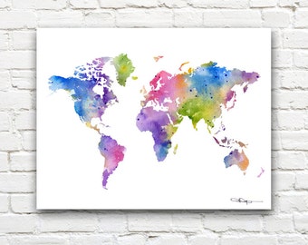 World Map Art Print - Abstract Watercolor Map - Wall Decor