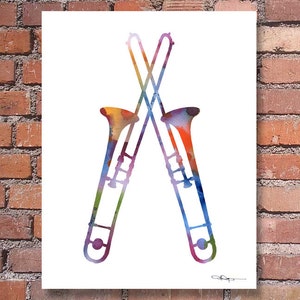 Trombone - Abstract Watercolor Painting - Jazz Music Wall Decor
