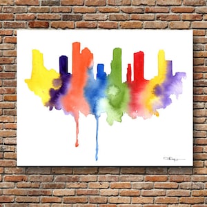 Houston Skyline - Abstract Watercolor - Texas Art Print - Wall Decor