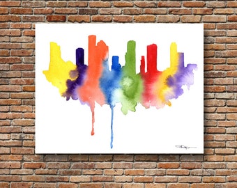 Houston Skyline - Abstract Watercolor - Texas Art Print - Wall Decor