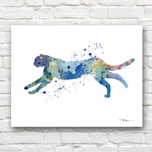 Blue Cheetah Art Print - Abstract Watercolor Painting - Wall Decor
