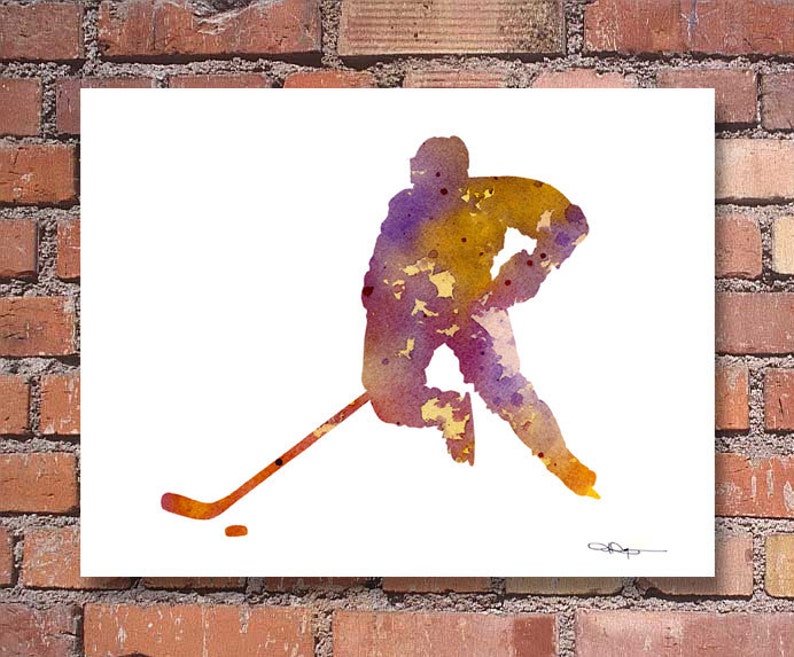 Hockey Player Art Print Abstract Watercolor Painting Wall Etsy