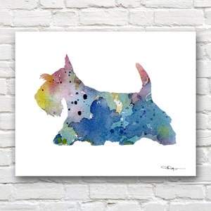 Blue Scottish Terrier Art Print - Abstract Watercolor Painting - Wall Decor