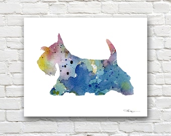 Blue Scottish Terrier Art Print - Abstract Watercolor Painting - Wall Decor