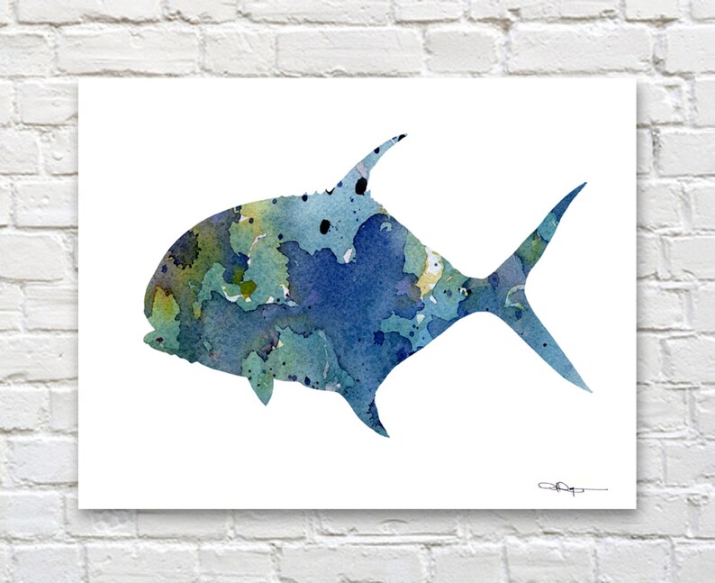 Permit Fish Art Print Abstract Watercolor Painting Wall Etsy
