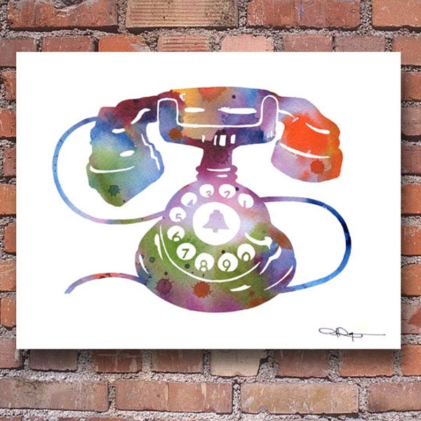 Vintage Telephone Art Print - Abstract Watercolor Painting - Wall Decor