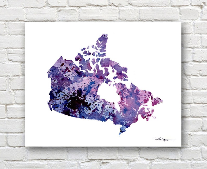 Canada Map Abstract Watercolor Art Print Wall Decor image 1