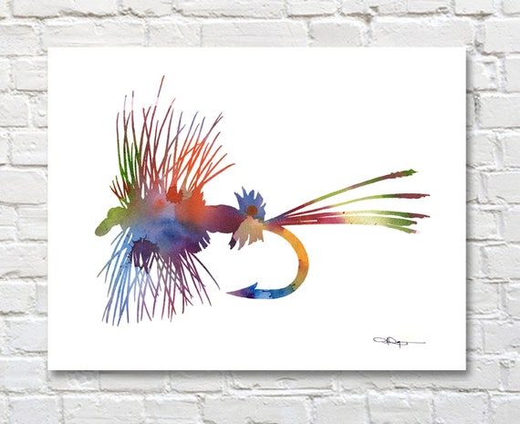 Fly Fishing Art Print - Abstract Watercolor Painting - Wall Decor