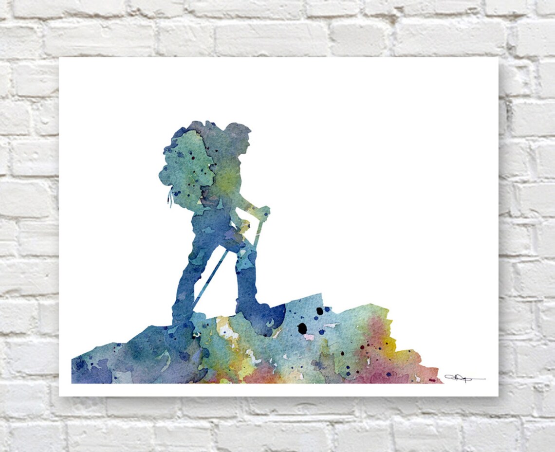 Hiker Art Print Abstract Watercolor Painting Wall Decor - Etsy
