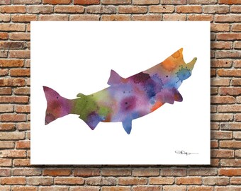 Salmon Art Print - Abstract Watercolor Painting - Wall Decor