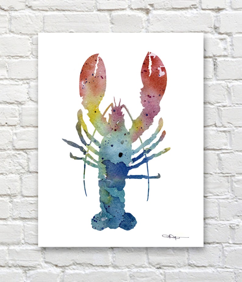 Lobster Art Print Abstract Watercolor Painting Kitchen Art Wall Decor image 1