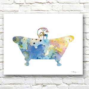 Vintage Bath Tub Art Print - Abstract Watercolor Painting - Wall Decor