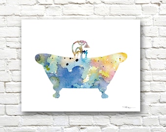 Vintage Bath Tub Art Print - Abstract Watercolor Painting - Wall Decor