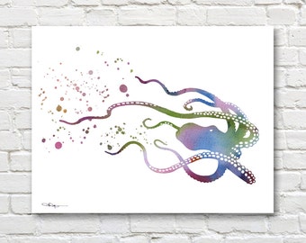 Octopus Art Print - Watercolor - Abstract Painting - Wall Decor
