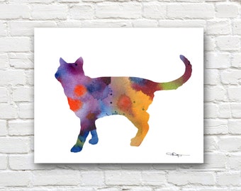 Cat Art Print - Abstract Watercolor Painting - Wall Decor