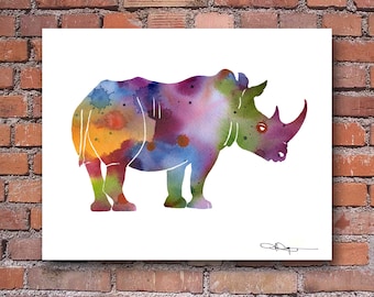 Rhino Watercolor - Abstract Rhinoceros Painting - Wall Decor