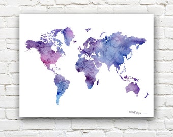 World Map - Art Print - Abstract Watercolor Map - Wall Decor