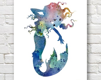 Mermaid - Art Print - Abstract Watercolor Painting - Wall Decor