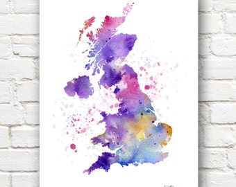 Regno Unito - Gran Bretagna - Irlanda del Nord - Inghilterra - Mappa - Stampa artistica astratta dell'acquerello - Decorazione murale
