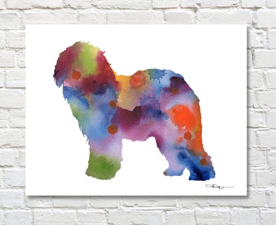 Old English Sheepdog Watercolor Art Print by Artist DJ Rogers