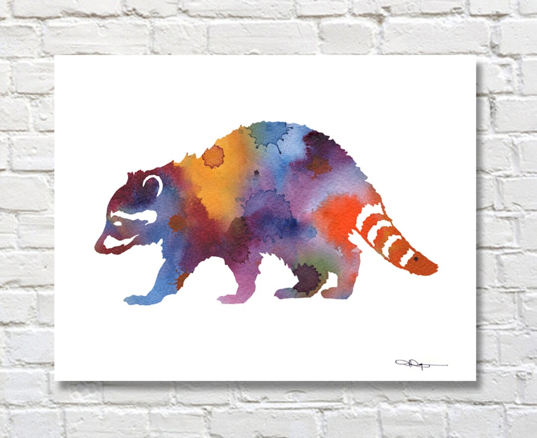 Abstract Raccoon Raccoon Art Print - Abstract Wildlife Watercolor Painting - Wall Decor ...