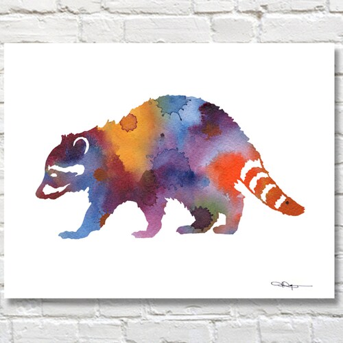 Raccoon Watercolor Print Colorful Raccoon Wall Art Raccoon Etsy