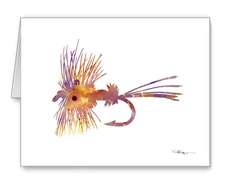 Fly Fishing Art Print Abstract Watercolor Painting Wall Decor image 2