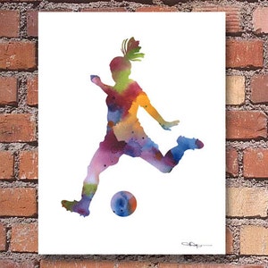 Mädchen Fußball Kunstdruck - Abstraktes Aquarell - Wand-Dekor